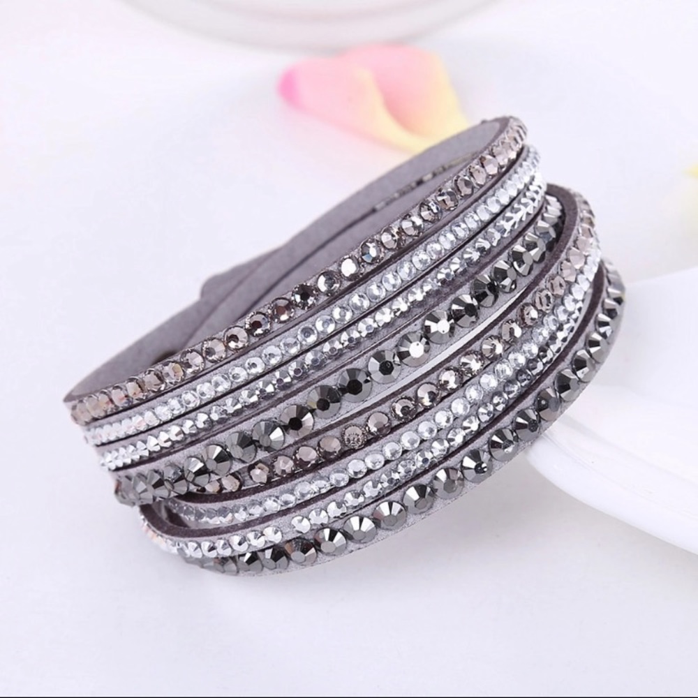 Wrap bracelet, vegan leather, rhinestone NWT